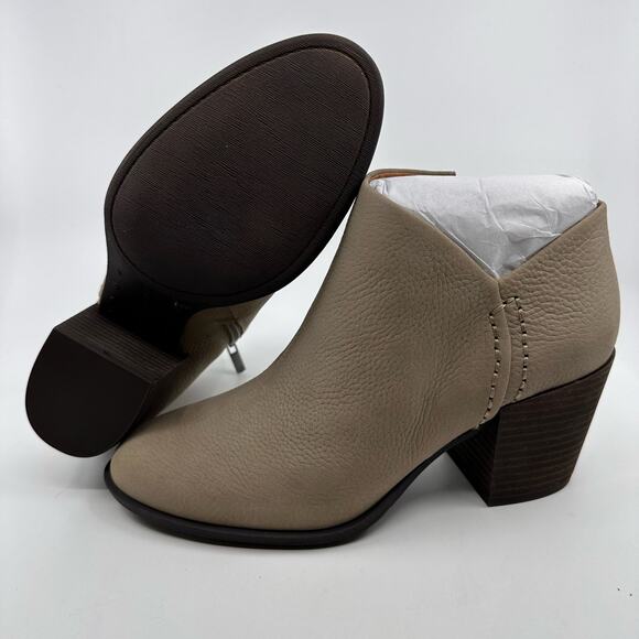 Lucky Brand Bellita Heeled Leather Ankle Bootie Block Heel Taupe Womens Size US9 - Picture 11 of 13